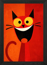 Cartoon Red Cat with Big Smile Framed Wall Art Poster Canvas Print Picture