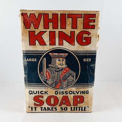 #ad Vintage 1933 White King Quick Dissolving Laundry Soap Unopened $45.00