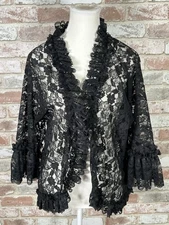 Vintage Dolores For Poirette Black Lack Bolero Jacket Sz L ILGWU Union Made USA