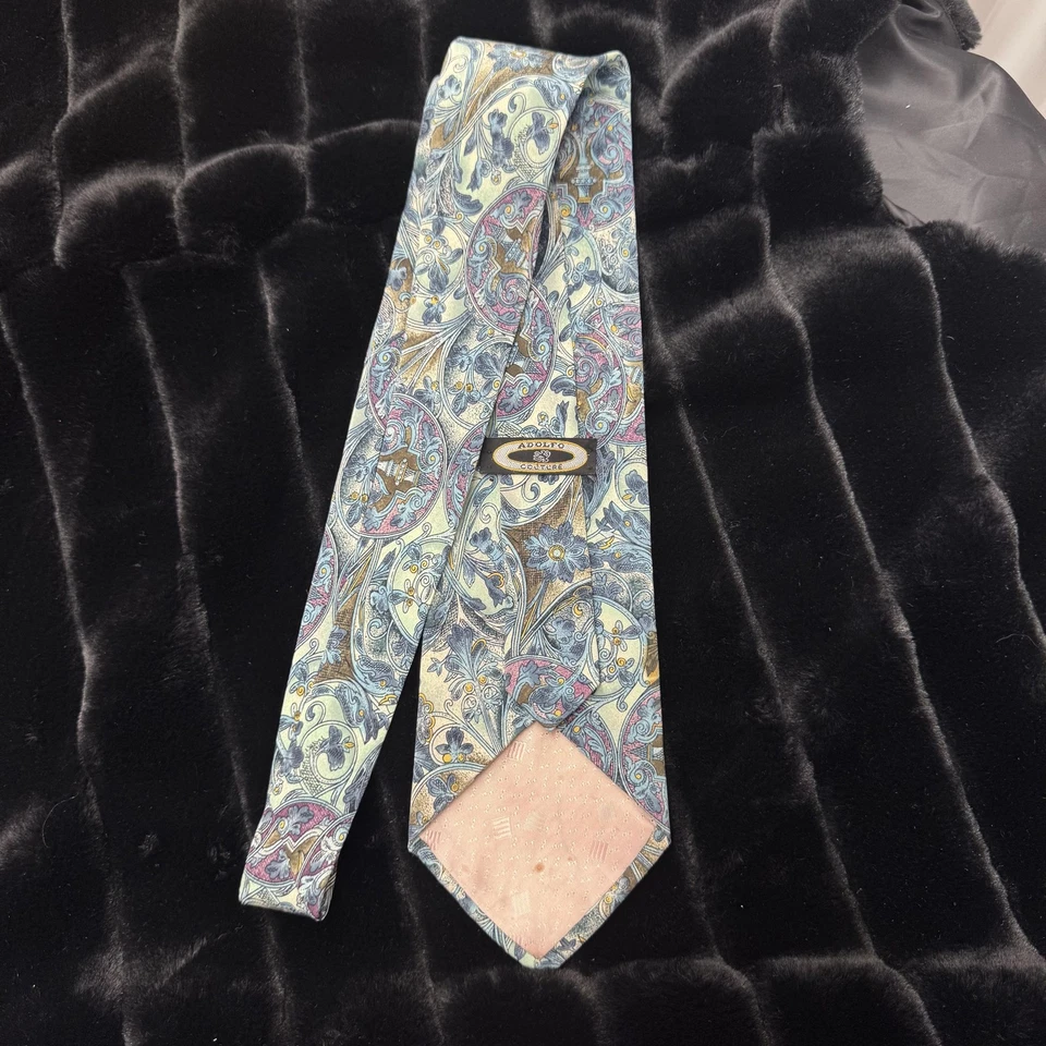 Corbata Colección Adolfo 29 Para Hombre Seda Paisley Patrón Floral Clásico Años 90 Ko Foto 2 de 4