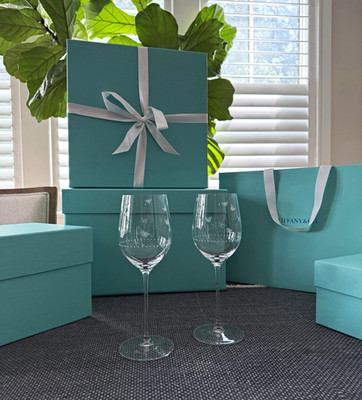 Tiffany & Co. Clear Etched Butterfly Stemmed Wine Glasses Set of 10