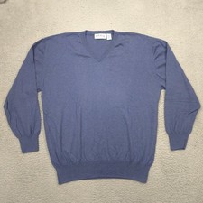 Orvis Sweater Mens XL Blue V Neck Cotton Cashmere Blend Pullover Knit