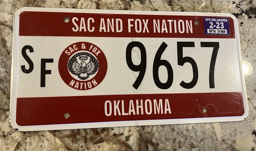 Oklahoma SAC & FOX Nation Tribal License Plate - SF 9657 - Feb 2023