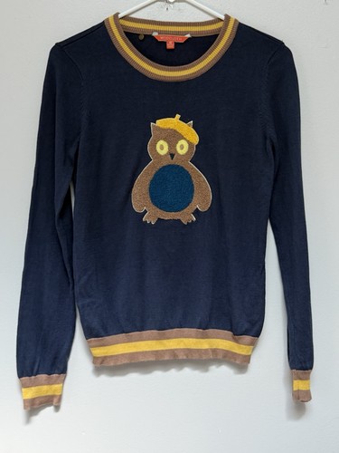 Modcloth Youth Artistic Owl Patch Navy Sweater Medium Long Sleeve