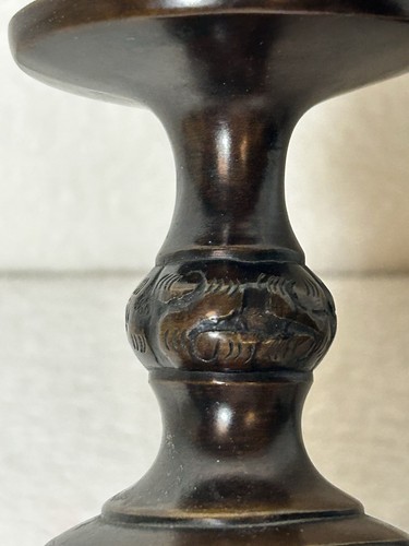 Antique Japanese Meiji Period Bronze Lamp Elephant Mask Handles 11” Vintage - Picture 5 of 10
