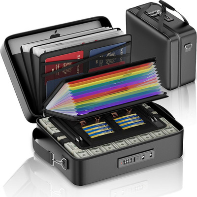 Fireproof Document Box with Lock - Water Resistant Organizer for Important Files
