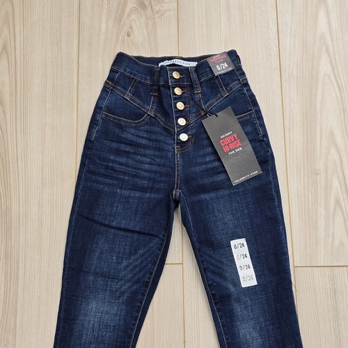 Celebrity Pink Juniors Women's Jeans 0/24 Button Skinny Curvy High Rise Blue - Picture 18 of 19