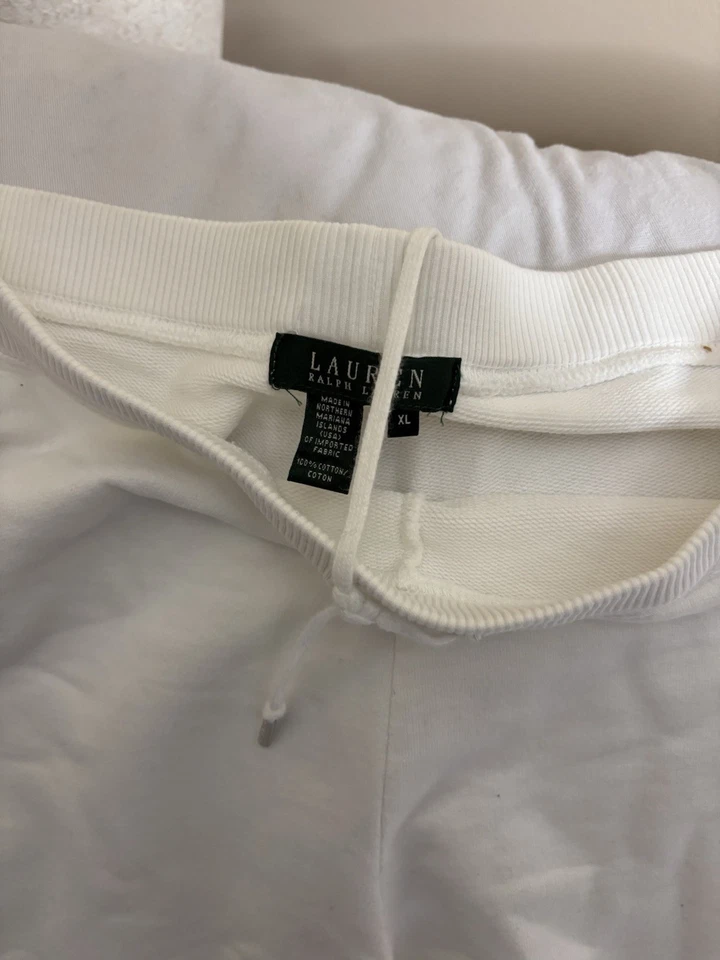 LAUREN RALPH LAUREN Wide Leg Sweatpants Women's XL White Fleece Flare EUC - Image 4 of 4