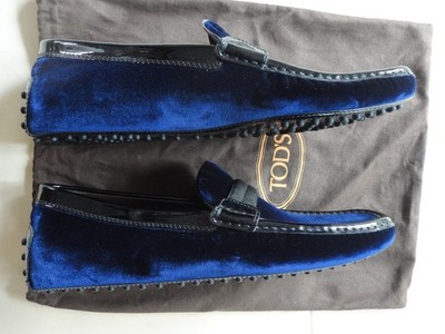 TOD'S Herren Loafer Gr. 8,5 bzw 41,5 Gommino Samt Mokassins blau Neu!! NP  590,-