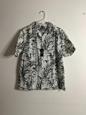 Express Men's White/Black Palm Leaves Short Sleeve Button-Down Shirt Size M