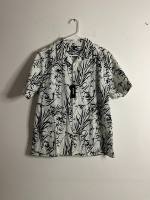 Express Men's White/Black Palm Leaves Short Sleeve Button-Down Shirt Size M