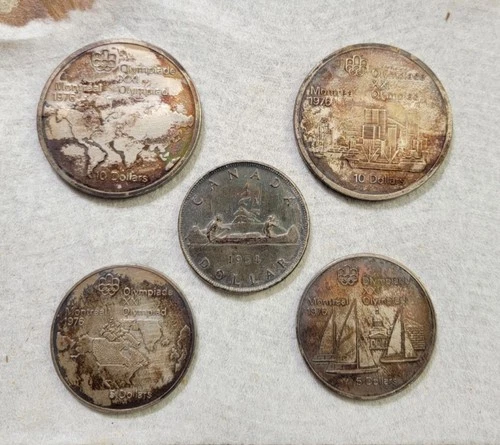 Lot 4x 1976 Canadian Olympic Silver 0.925 Coin 10 dollar 5 dollar 1 dollar NORES