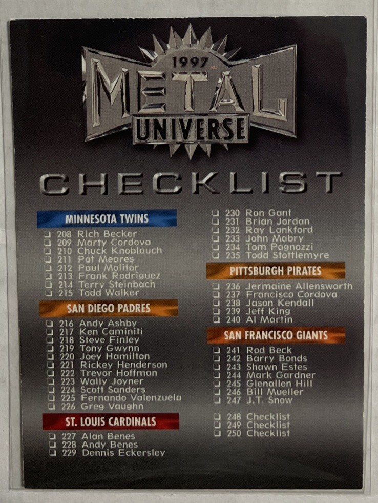 1997 Fleer Metal Baseball Checklist #3 Base Card #250 Complete Your Set! ⚾️