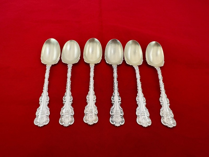 Set of 6 Antique Whiting Sterling Silver Louis XV Beautiful Ice Cream Spoons LA8