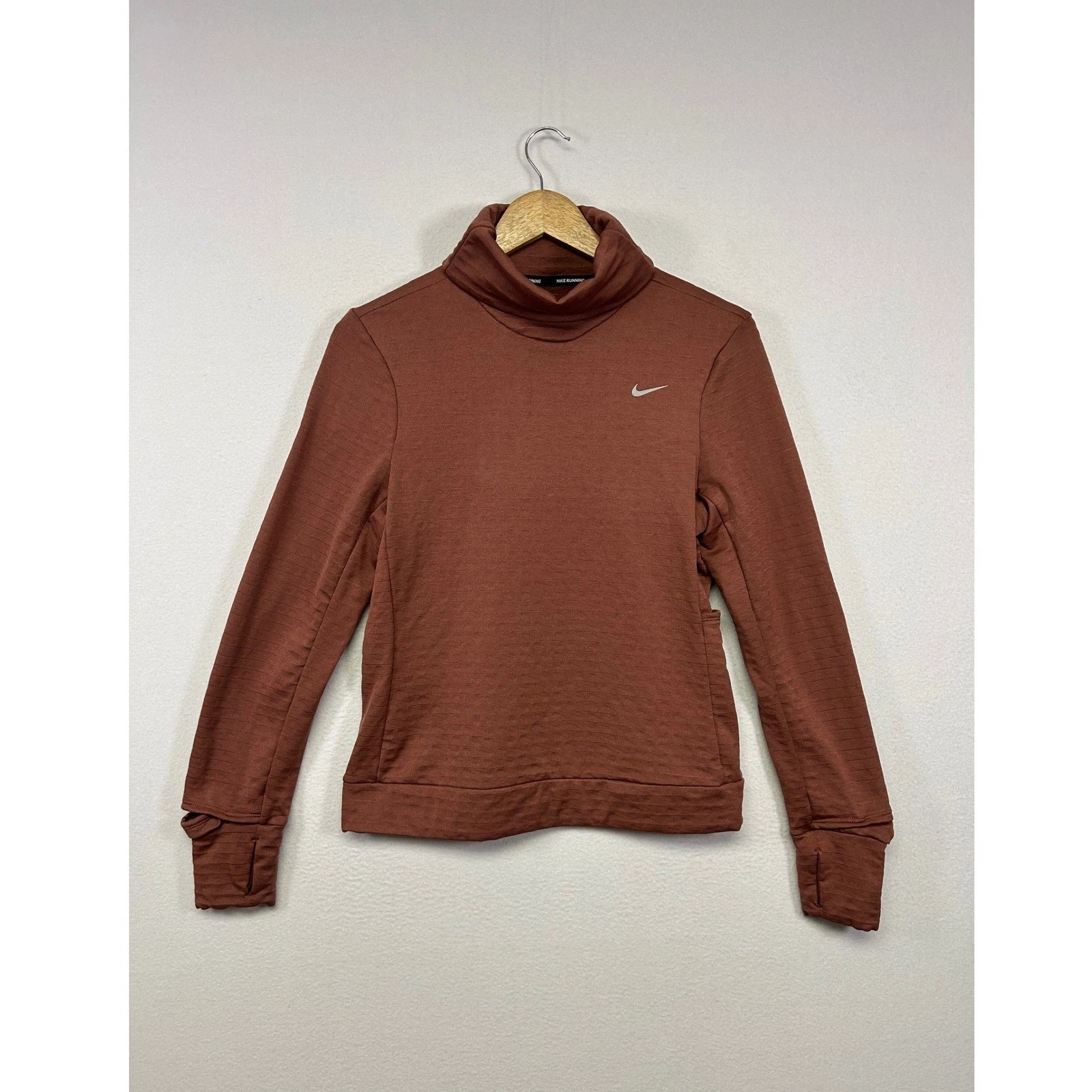 Gorpcore Nike Womens Sm Cedar Brown Therma-FIT Running Turtleneck Thumbhole Top