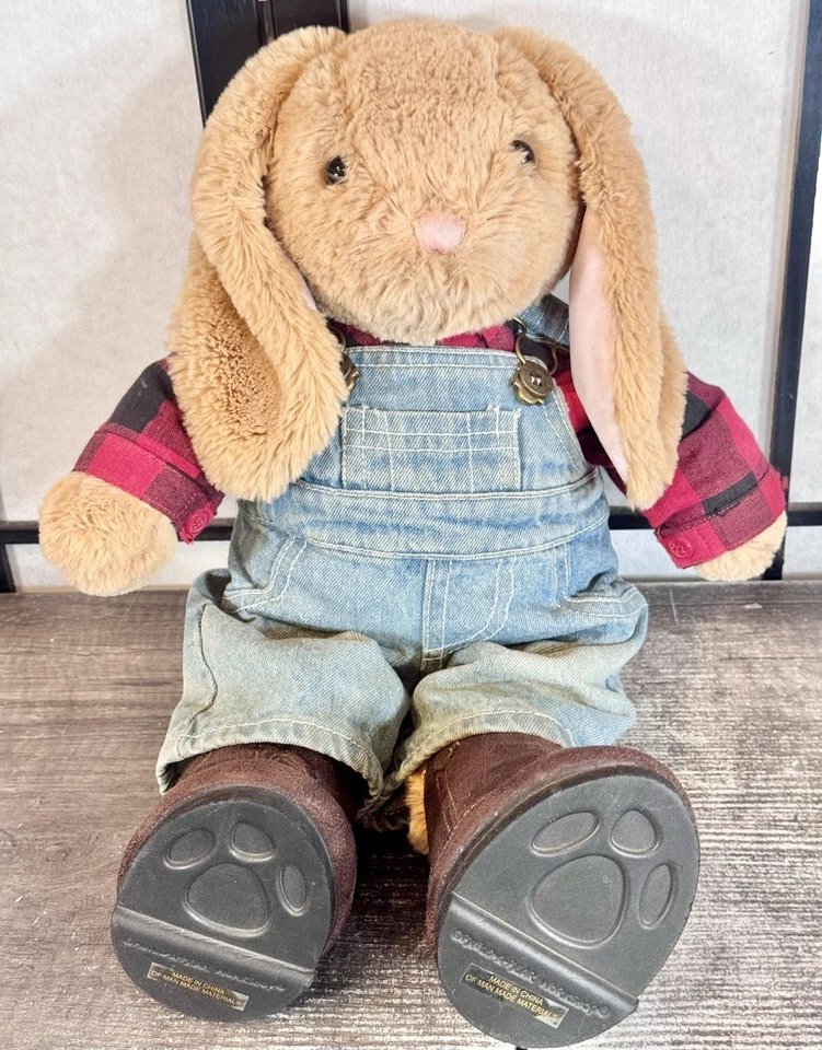 Build A Bear Vintage Bunny Rabbit W/Clothing Denim Jean Overalls And Cowboy Hat - Image 3 of 4