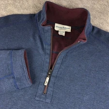 Tommy Bahama 1/4 Zip Sweater Mens XLT Blue Red Reversible Cotton