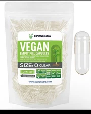 XPRS Nutra Size 0 Empty Capsules - 100 Clear Count Empty Vegan Capsules - Veg...