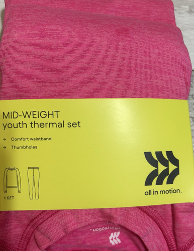 NEW Girls All In Motion XL (14) Pink Thermal Long Sleeve Thumbhole Top &Leggings - Picture 1 of 8
