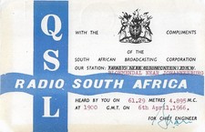 1966 QSL: Radio Republika Południowej Afryki, Bloemendal (w pobliżu Johannesburga), RPA