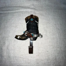 Cowboy Boot Spur Wall Hook Western Turquoise Decor Country Rustic Metal