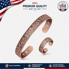 Vintage Flower Adjustable Magnetic Bracelet - 100 Pure Copper for Comfort