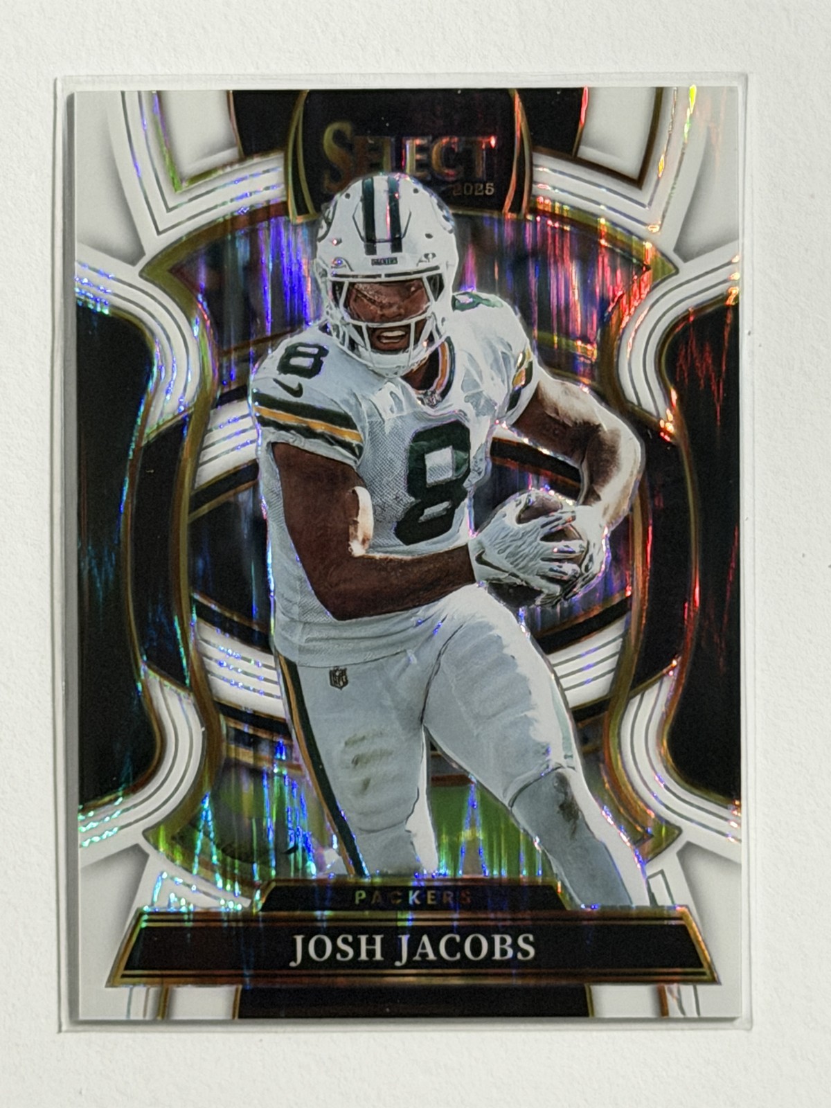 2025 Panini Select Josh Jacobs #67 White Prizm Shock /799 Packers