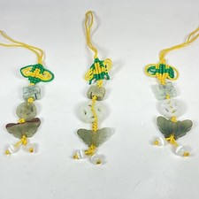3PC Hand Carved Natural Jade Butterfly Pendant Knotted Cellphone Car Charm Strap