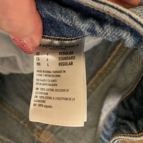 American Eagle Jeans Womens 4 Regular Blue Mom Straight Leg Stretch Distressed - Picture 4 of 8