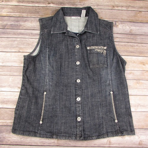 Chicos Platinum Denim Vest Size 12 
