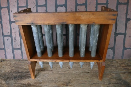 antique primitive hardwood frame 12 hole pewter candle mold wood stand 19th c - Picture 5 of 7