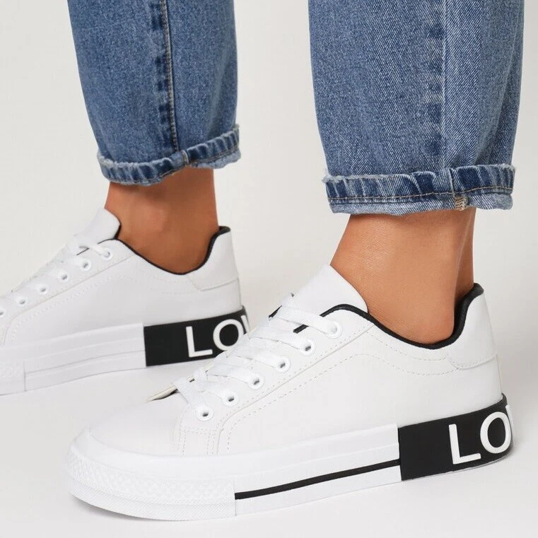 Womans Ladies Lace Up Trainers Flat Sole Sneakers Platform Plimsolls Shoes White