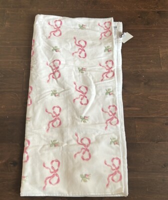 Laura Ashley Coquette Pink Bow Rosebud Bath & Beach Towel Cotton Velour NEW