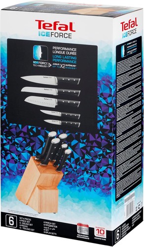 Tefal Ice Force 6 Piece Knife Block Set Wood Oak - Picture 2 of 18