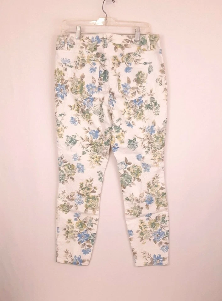 Брюки Adrienne Vittadini белые синие с цветочным рисунком узкие эластичные до лодыжки размер 12 - Изображение 2 из 4