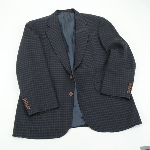 VTG Lands End Textured Silk Wool Dark Blue Check Blazer Sport Coat Jacket 42R - Picture 16 of 16