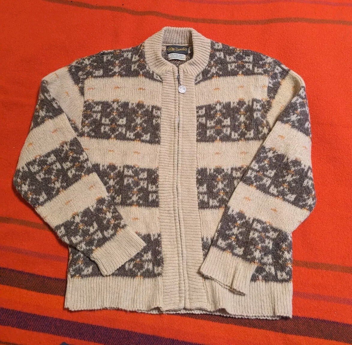 vintage 60s 70s McDonalds Cardigan Sweater L Made In USA Lambs 