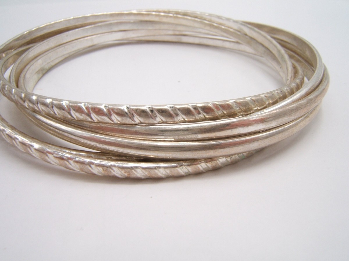 アクセサリー Crockery Bangle diverseconception SV VTG 6 INTERTWINED BANGLE BRACELETS SILVER TONE DESIGN WORK & PLAIN