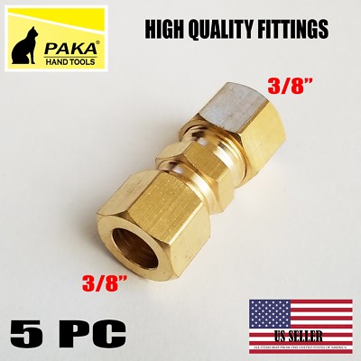 5 PC - 3/8'' ( 10 mm ) UNION COMPRESSION FITTINGS BRASS