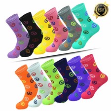 Women 3-12 Pairs Casual Peace Sign Fashion Classic Cotton Crew Socks Size 9-11