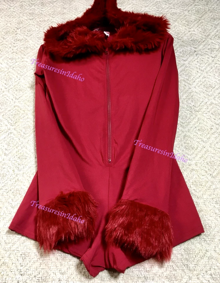 Disfraz She Devil Mameluco Rojo Cremallera Sudadera con Capucha de Piel y Puños Borde, Cabeza de Cuerno Foto 2 de 4