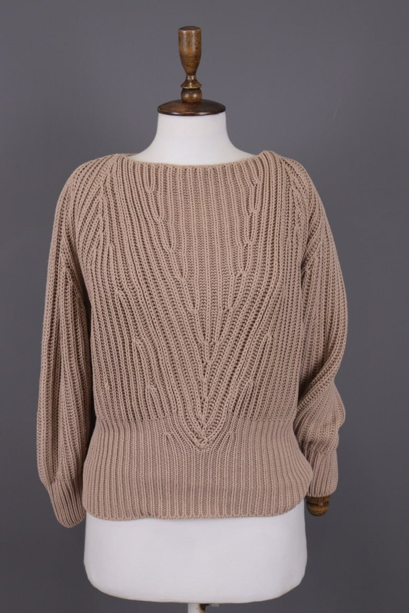 JIL SANDER Brown Knit Cropped Oversize Ballon Long Sleeve Sweater