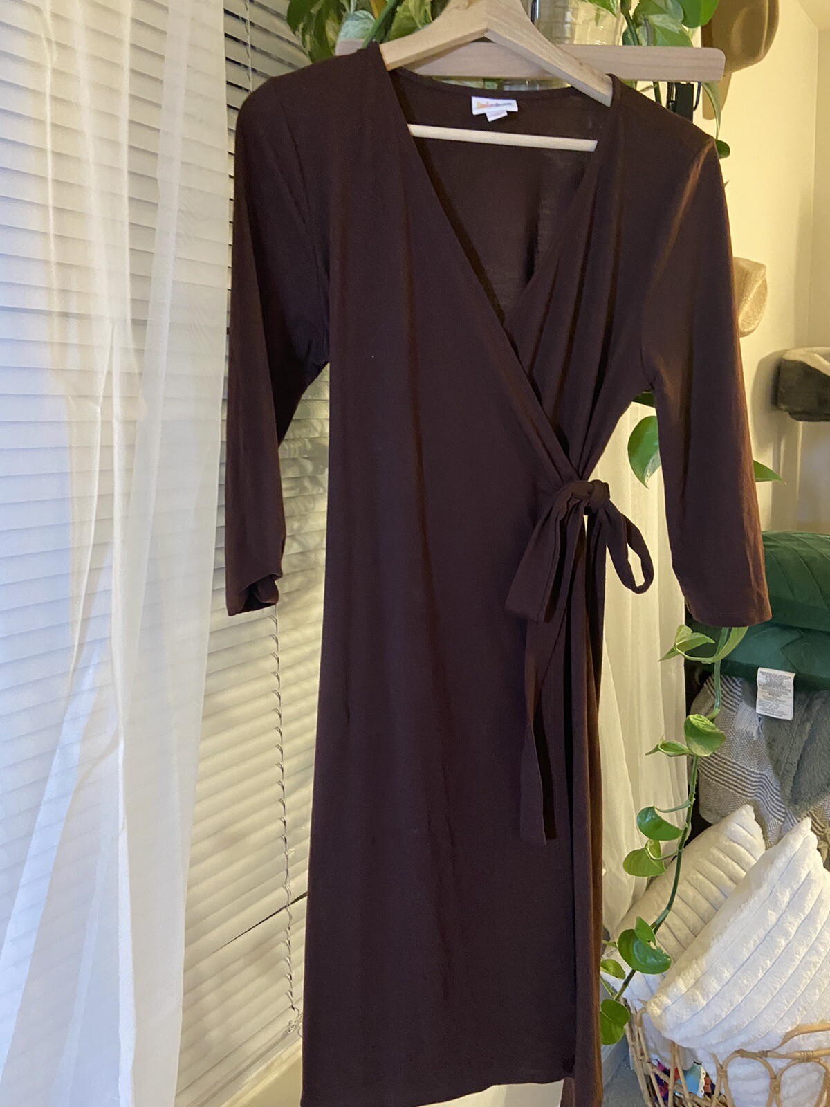 Lularoe Solid Brown Dipped Michelle Wrap Dress Br… - image 1