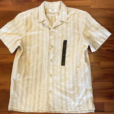 BANANA REPUBLIC Men s Textured Short Sleeve Camp Shirt Size M Beige