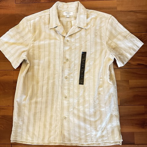 BANANA REPUBLIC Men’s Textured Short Sleeve Camp Shirt Size M Beige