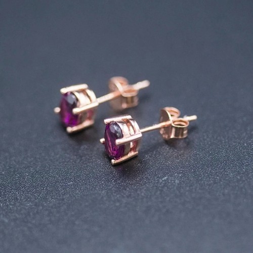 2.90CT Created Oval Cut Purple Amethyst Women Stud Earrings 14K Rose Gold Finish - Picture 5 of 7