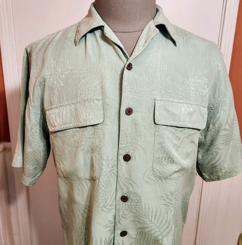 Camicia hawaiana Reyn Spooner Regency seta jacquard uomo bottoni davanti verde piccola - Foto 2 di 9