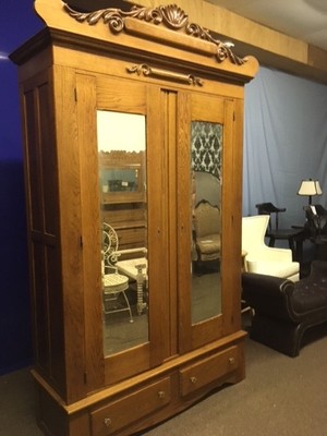 Antique Oak Knock Down Armoire With Mirrored Doors Ebay