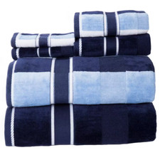 6-Piece Navy Striped 100 Cotton Bath Towel Set Free Shipping New