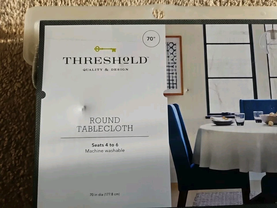 Threshold Round Tablecloth with Snowflake Print 70 in. - Silver. New - Image 3 of 4